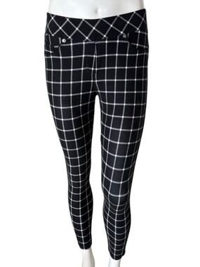 NYGARD Luxe Slims Plaid Legging Jegging Stretchy Pants Black White Petite Sz MP